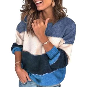 imageCHARTOU Women Color Block Knit Pullover Sweater Fall 2025 Outfits Slouchy Long Sleeve Jumper TopsBlue
