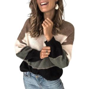 imageCHARTOU Women Color Block Knit Pullover Sweater Fall 2025 Outfits Slouchy Long Sleeve Jumper TopsGrey