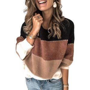 imageCHARTOU Women Color Block Knit Pullover Sweater Fall 2025 Outfits Slouchy Long Sleeve Jumper TopsKhaki