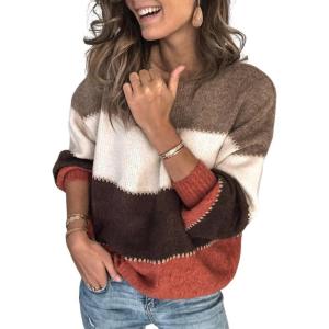 imageCHARTOU Women Color Block Knit Pullover Sweater Fall 2025 Outfits Slouchy Long Sleeve Jumper TopsOrange