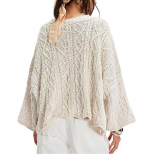 imageCHARTOU Women Fall Cable Knit Pullover Sweater Crew Neck 34 Sleeve Chunky Cropped Slouchy Sweater JumperApricot