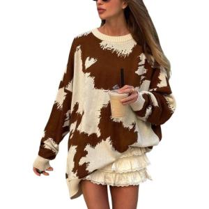 imageCHARTOU Women Fall Color Block Sweater 2025 Oversized Long Sleeve Casual Loose Pullover Sweater Knitted TopsDark Brown