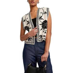 imageCHARTOU Women Floral Boho Knit Vest Top Vintage Open Front Cap Sleeve Sweater Short Vest Fall OutfitsWhite