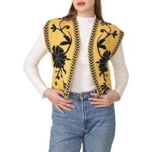 imageCHARTOU Women Floral Boho Knit Vest Top Vintage Open Front Cap Sleeve Sweater Short Vest Fall OutfitsYellow2