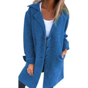 imageCHARTOU Women Long Cardigan Notched Collar Button Down Loose Fit Knit Blazer Sweater JacketBlue