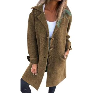 imageCHARTOU Women Long Cardigan Notched Collar Button Down Loose Fit Knit Blazer Sweater JacketBrown