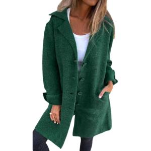 imageCHARTOU Women Long Cardigan Notched Collar Button Down Loose Fit Knit Blazer Sweater JacketGreen
