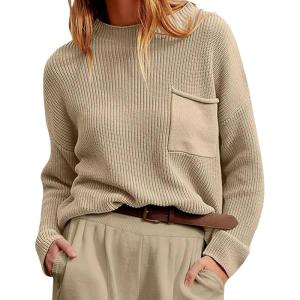 imageCHARTOU Women Ribbed Long Sleeve Oversized Knit Sweater Crewneck Slouchy Knitted Pullover Sweater Fall Winter Jumper TopKhaki