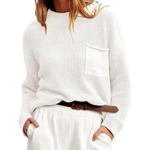 imageCHARTOU Women Ribbed Long Sleeve Oversized Knit Sweater Crewneck Slouchy Knitted Pullover Sweater Fall Winter Jumper TopWhite
