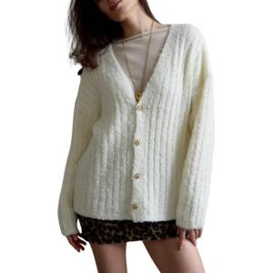 imageCHARTOU Women Slouchy Fuzzy Knit Cardigan Sweater Fall V Neck Button Down Long Sleeve Sweater CoatWhite