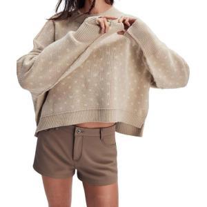 imageCHARTOU Women Slouchy Knit Pullover Crop Sweater Fall 2025 Oversized Heart Long Sleeve Jumper TopKhaki