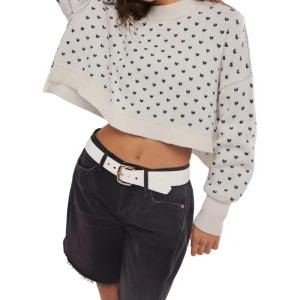 imageCHARTOU Women Slouchy Knit Pullover Crop Sweater Fall 2025 Oversized Heart Long Sleeve Jumper TopWhite