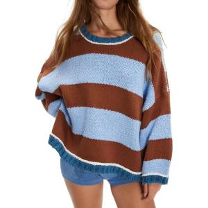 imageCHARTOU Women Sweater Fall 2025 Oversized Color Block Striped Long Sleeve Loose Pullover Sweater Knitted TopsBlue