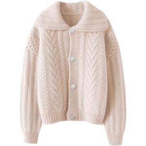 imageCHARTOU Women Winter Thick Cardigan Lapel Collar Button Down Chunky Knit Coatigan Sweater JacketApricot