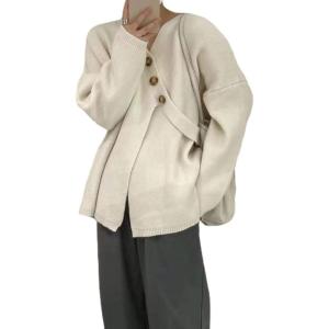 imageCHARTOU Womens Chic Irregular Wrap Open Front Cardigan Loose Fit SweaterApricot