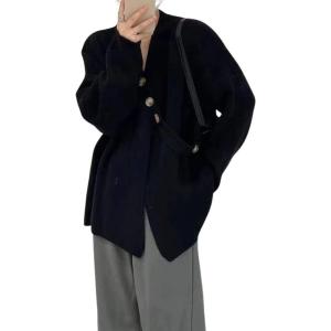 imageCHARTOU Womens Chic Irregular Wrap Open Front Cardigan Loose Fit SweaterBlack