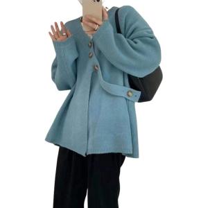 imageCHARTOU Womens Chic Irregular Wrap Open Front Cardigan Loose Fit SweaterBlue