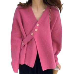 imageCHARTOU Womens Chic Irregular Wrap Open Front Cardigan Loose Fit SweaterRose