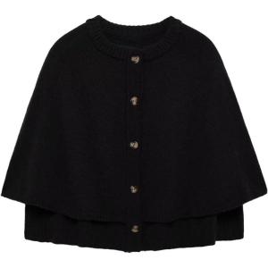 imageCHARTOU Womens Knit Button Down Cape Shawl Cardigan Crew Neck Cloak Sweater Coat Fall Elegant Poncho JacketBlack
