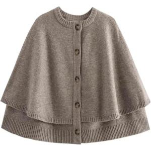 imageCHARTOU Womens Knit Button Down Cape Shawl Cardigan Crew Neck Cloak Sweater Coat Fall Elegant Poncho JacketKhaki
