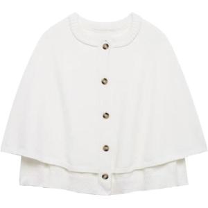 imageCHARTOU Womens Knit Button Down Cape Shawl Cardigan Crew Neck Cloak Sweater Coat Fall Elegant Poncho JacketWhite