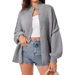 imageCardigan Sweater for Women Oversized Button Down Lantern Sleeve Open Front Cardigan Knit OutwearGrey