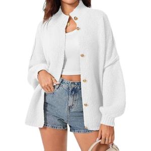 imageCardigan Sweater for Women Oversized Button Down Lantern Sleeve Open Front Cardigan Knit OutwearWhite