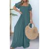 imageCHARTOU Casual Smocked Jumpsuit Women Short Sleeve Wide Leg Jumpsuit Square Neck Loose Overalls Flowy Long RomperBlue