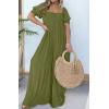 imageCHARTOU Casual Smocked Jumpsuit Women Short Sleeve Wide Leg Jumpsuit Square Neck Loose Overalls Flowy Long RomperGreen