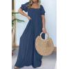 imageCHARTOU Casual Smocked Jumpsuit Women Short Sleeve Wide Leg Jumpsuit Square Neck Loose Overalls Flowy Long RomperNavy Blue