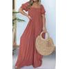 imageCHARTOU Casual Smocked Jumpsuit Women Short Sleeve Wide Leg Jumpsuit Square Neck Loose Overalls Flowy Long RomperOrange Red