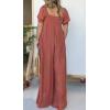 imageCHARTOU Casual Smocked Jumpsuit Women Short Sleeve Wide Leg Jumpsuit Square Neck Loose Overalls Flowy Long RomperOrange Red