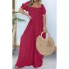 imageCHARTOU Casual Smocked Jumpsuit Women Short Sleeve Wide Leg Jumpsuit Square Neck Loose Overalls Flowy Long RomperRose Red