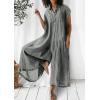 imageCHARTOU Loose Wide Leg Jumpsuit Women Jumper Linen Palazzo Pants Romper Summer Button Sleeveless Lounge JumpsuitGrey