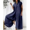 imageCHARTOU Loose Wide Leg Jumpsuit Women Jumper Linen Palazzo Pants Romper Summer Button Sleeveless Lounge JumpsuitNavy Blue