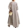 imageCHARTOU Oversized Button Down Shirt Dress for Women Long Sleeve Maxi Dress Flowy Ruffle Tunic Dress BeachGrey