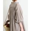 imageCHARTOU Oversized Button Down Shirt Dress for Women Long Sleeve Maxi Dress Flowy Ruffle Tunic Dress BeachGrey