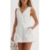imageCHARTOU Rompers for Women Sleeveless Button Front Office Work Shorts Jumpsuit with BeltWhite