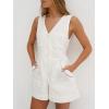 imageCHARTOU Rompers for Women Sleeveless Button Front Office Work Shorts Jumpsuit with BeltWhite
