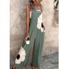 imageCHARTOU Summer Casual Boho Jumpsuits for Women Loose Wide Leg Overalls Floral Printed Baggy RomperGreen