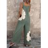 imageCHARTOU Summer Casual Boho Jumpsuits for Women Loose Wide Leg Overalls Floral Printed Baggy RomperGreen