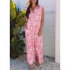 imageCHARTOU Summer Flowy Wide Leg Jumpsuits for Women 2025 Floral Button Cap Sleeve Long Romper Beach OutfitsPink