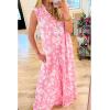 imageCHARTOU Summer Flowy Wide Leg Jumpsuits for Women 2025 Floral Button Cap Sleeve Long Romper Beach OutfitsPink