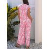 imageCHARTOU Summer Flowy Wide Leg Jumpsuits for Women 2025 Floral Button Cap Sleeve Long Romper Beach OutfitsPink