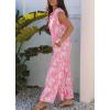 imageCHARTOU Summer Flowy Wide Leg Jumpsuits for Women 2025 Floral Button Cap Sleeve Long Romper Beach OutfitsPink