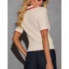 imageCHARTOU Summer Knit Tops for Women Contrast Color Short Sleeve Button Down Blouse Crop ShirtBeige