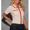 imageCHARTOU Summer Knit Tops for Women Contrast Color Short Sleeve Button Down Blouse Crop ShirtBeige