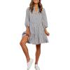 imageCHARTOU Summer Shirt Dress for Women Plaid Gingham 34 Sleeve Button Down Flowy Midi DressBlack
