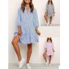 imageCHARTOU Summer Shirt Dress for Women Plaid Gingham 34 Sleeve Button Down Flowy Midi DressBlue