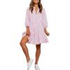 imageCHARTOU Summer Shirt Dress for Women Plaid Gingham 34 Sleeve Button Down Flowy Midi DressPink